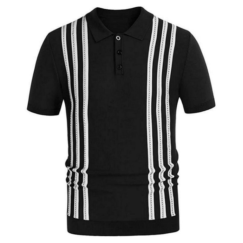 Short-sleeved Sweater Striped Casual Polo Shirt For Men