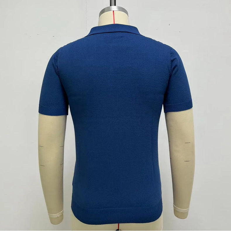 Short-sleeved Sweater Striped Casual Polo Shirt For Men