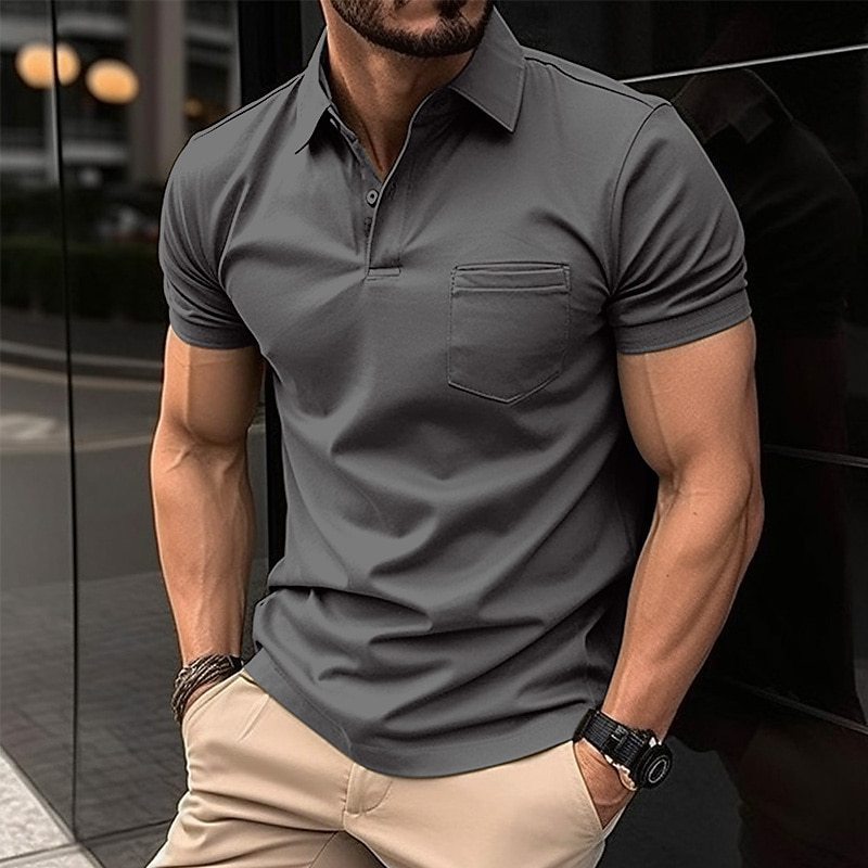 Summer Polo Shirt Chest Pocket Men's Sports Polo Shirt