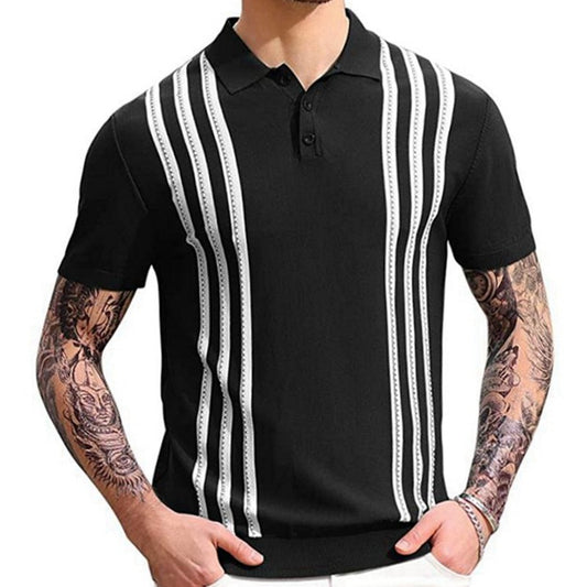 Short-sleeved Sweater Striped Casual Polo Shirt For Men