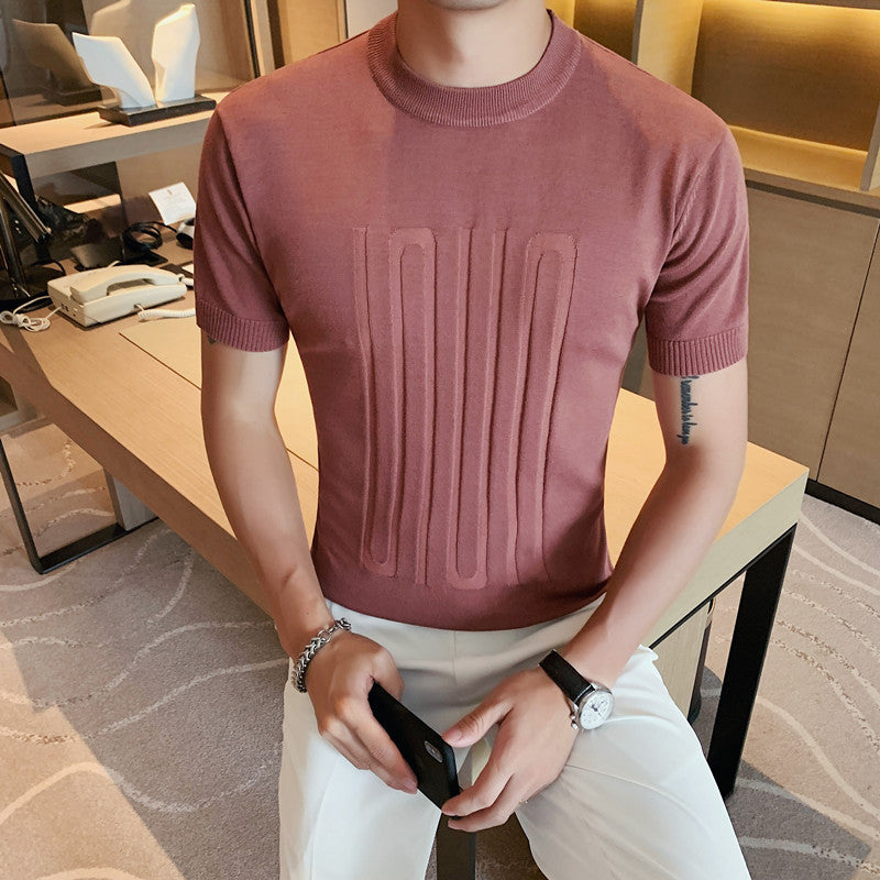 Men's Short-sleeved Solid Color T-shirt, Round Neck, Knitted T-shirt