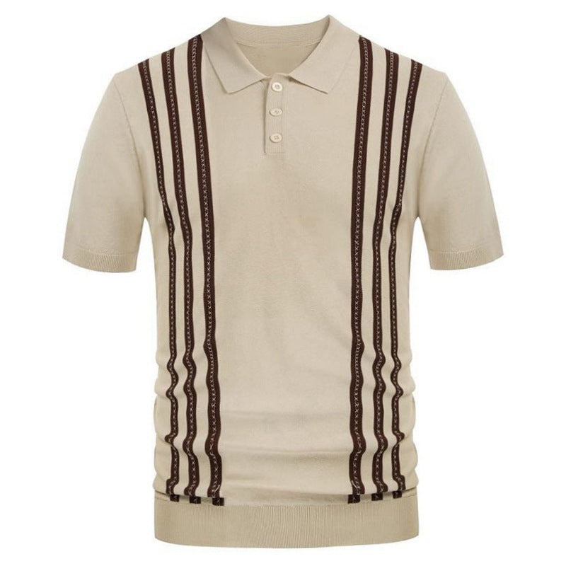 Short-sleeved Sweater Striped Casual Polo Shirt For Men