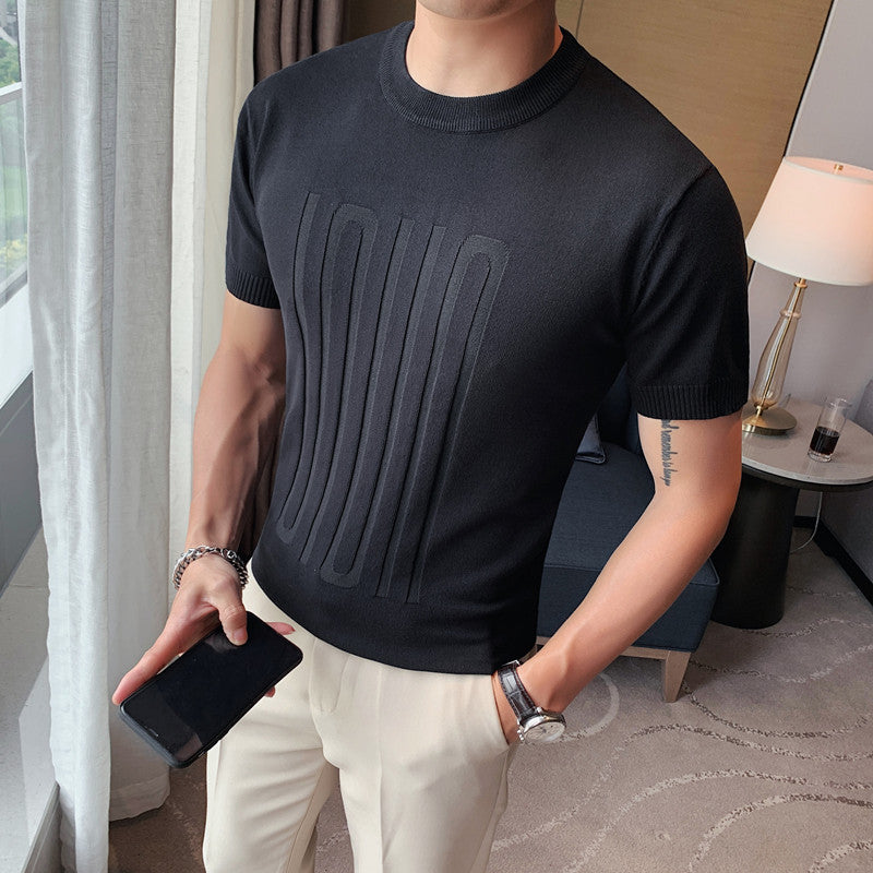 Men's Short-sleeved Solid Color T-shirt, Round Neck, Knitted T-shirt