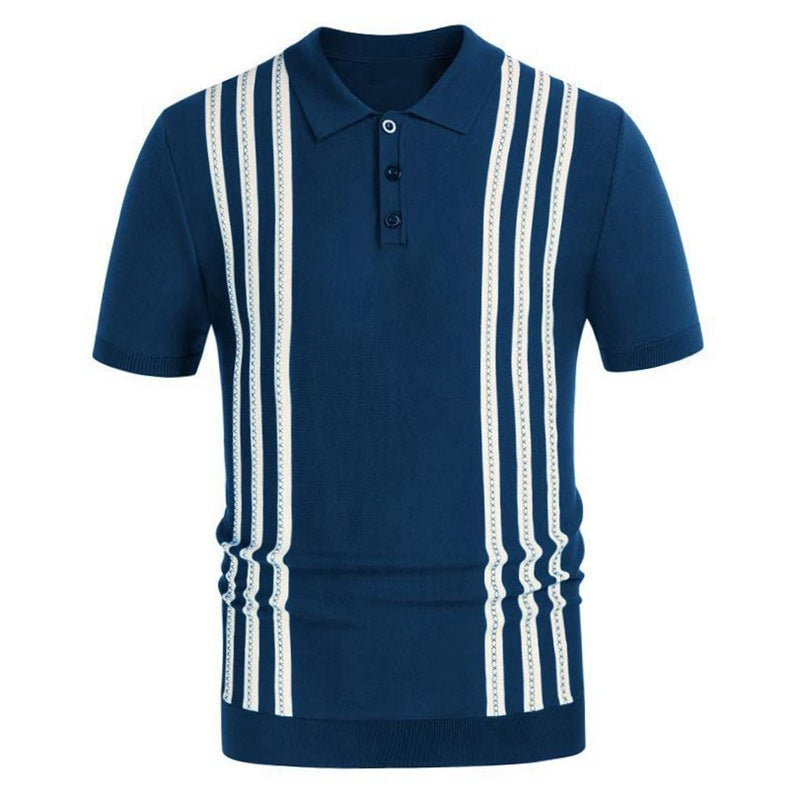 Short-sleeved Sweater Striped Casual Polo Shirt For Men